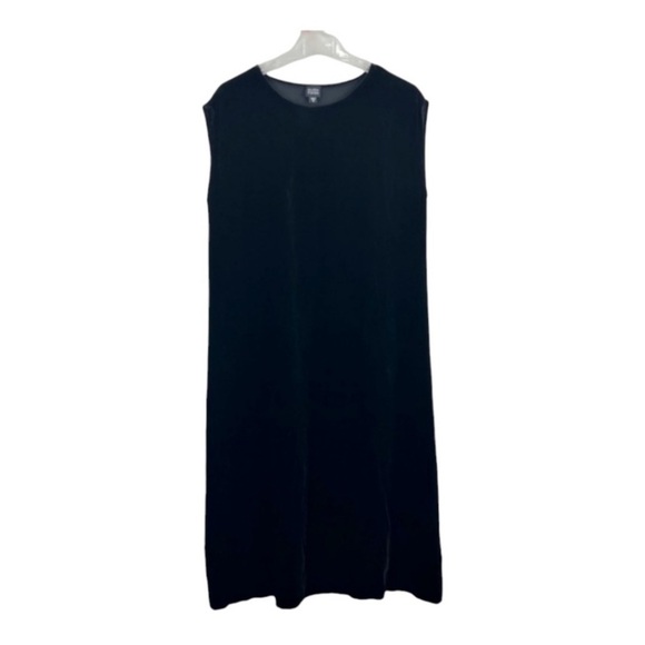 Eileen Fisher Velvet Silk Blend Maxi Dress Deep Blue/Black Medium - Picture 4 of 5